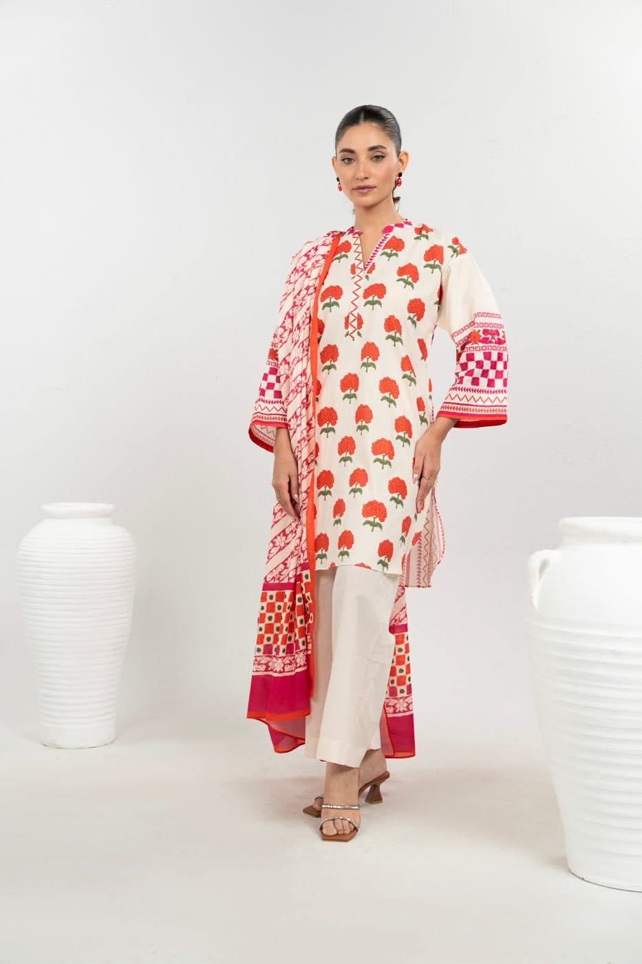 Stitched - 3 Pc Printed Dobby Outft