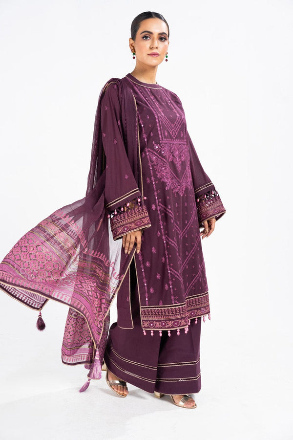 4 Pc Embroidered Lawn Shirt With Poly Chiffon Printed Dupatta