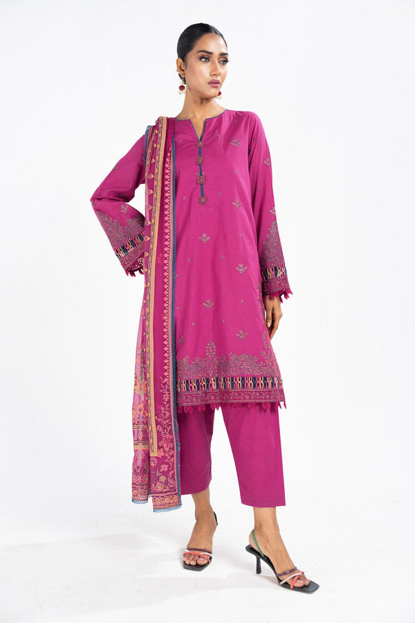 4 Pc Embroidered Lawn Shirt With Poly Chiffon Printed Dupatta