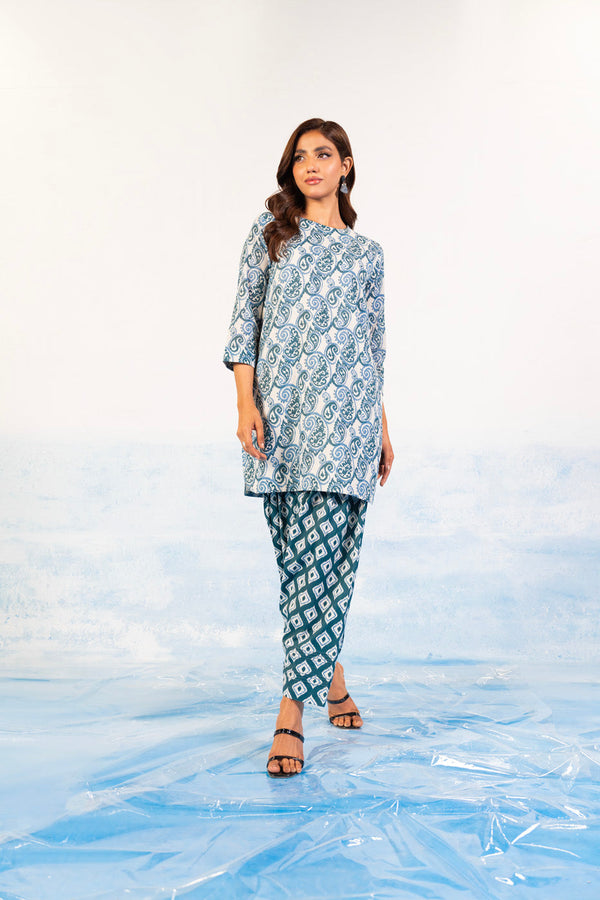 2 Pc Printed Silver Lawn Shirt With Cambric Trouser