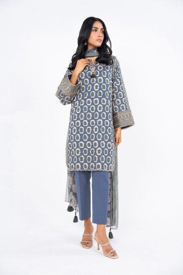 3 Pc Embroidered Lawn Suit With Poly Chiffon Dupatta