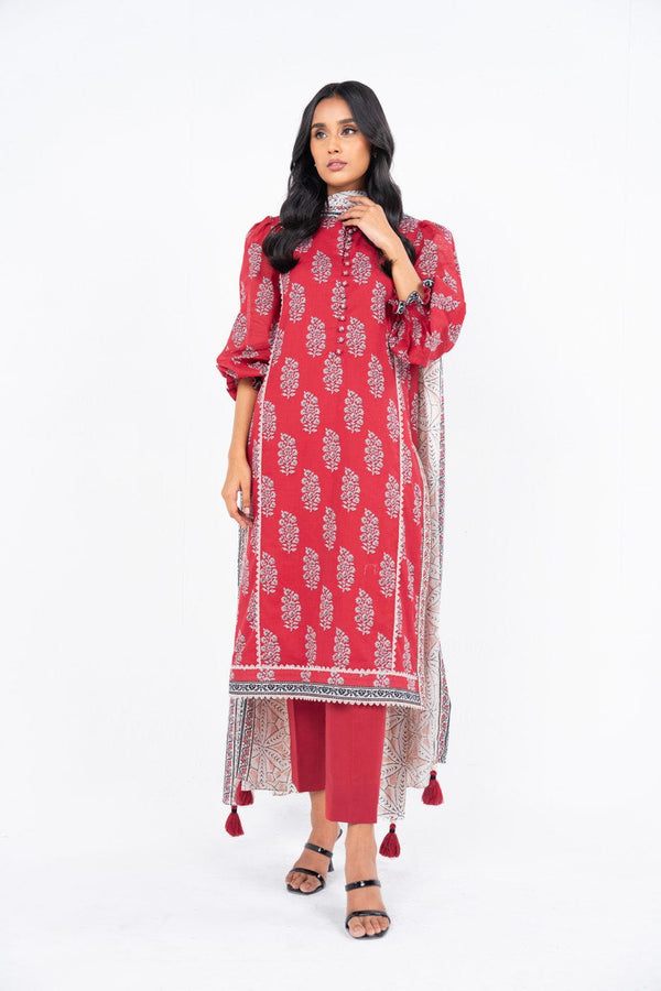 3 Pc Printed Silver Lawn Suit With Lawn Dupatta