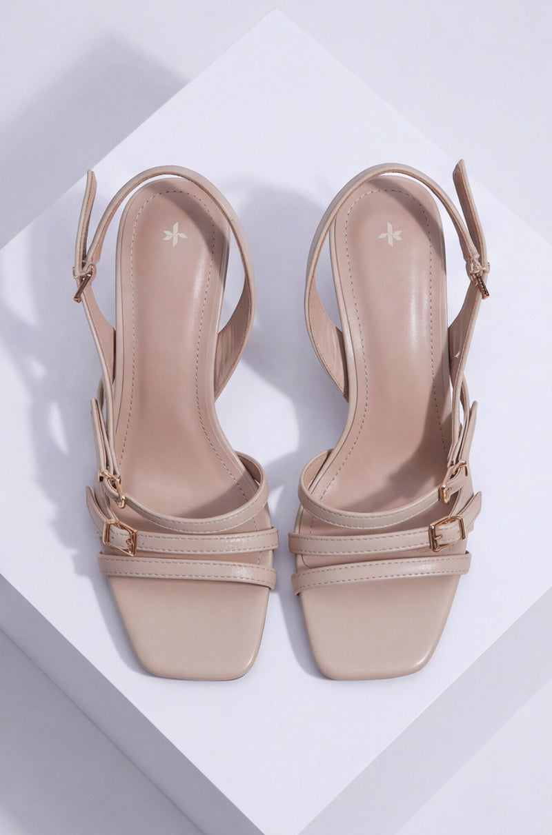 Strappy Slingback Heels – Beige