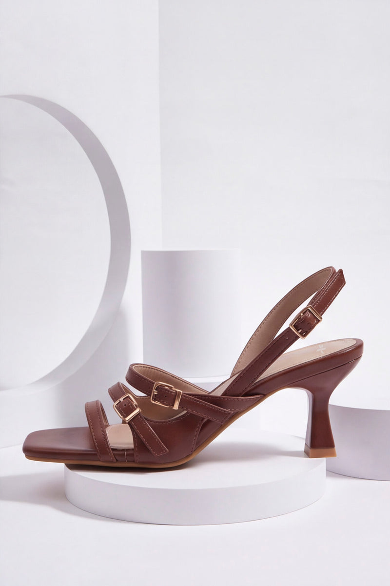 Strappy Slingback Heels – Brown