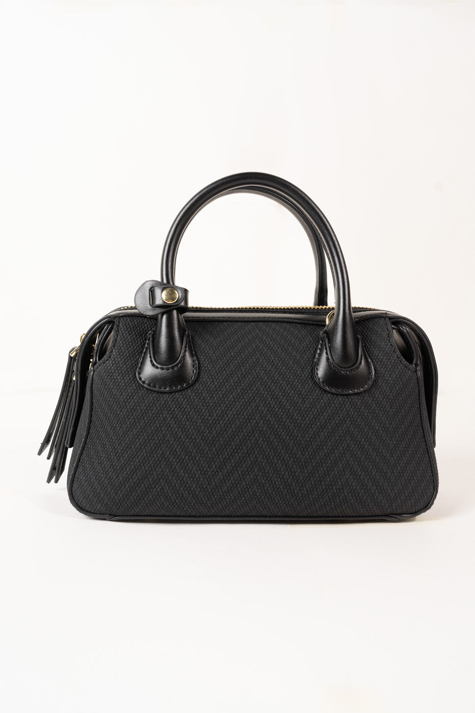 Mini Woven Boston Bag – Black