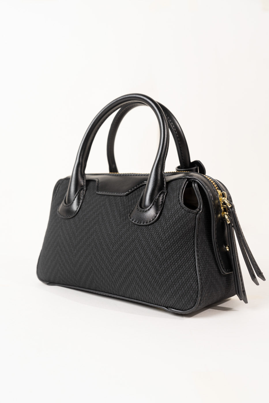 Mini Woven Boston Bag – Black