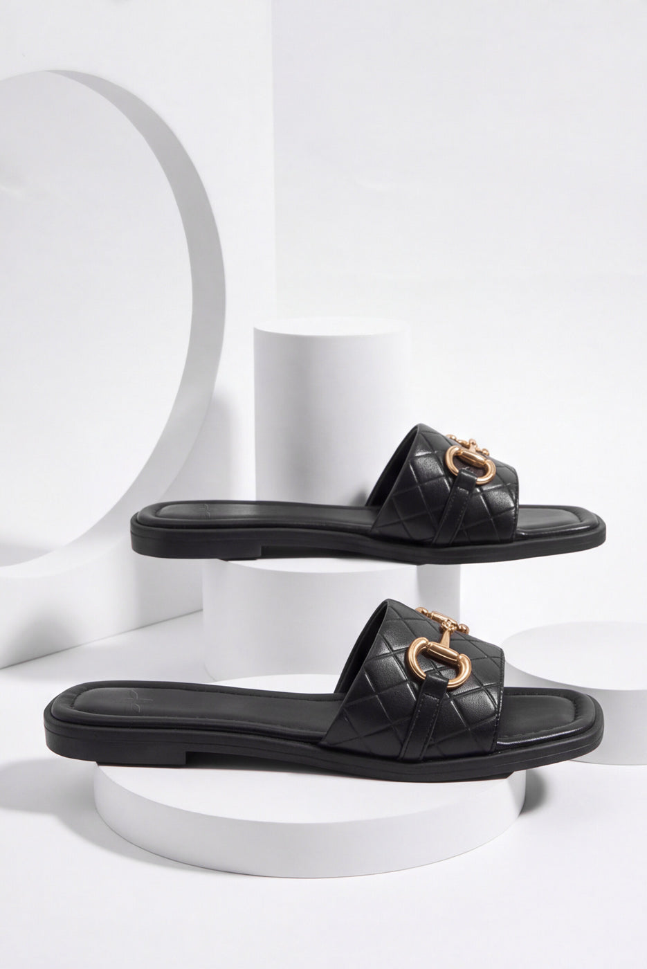Double Strap Buckle Slides – Black