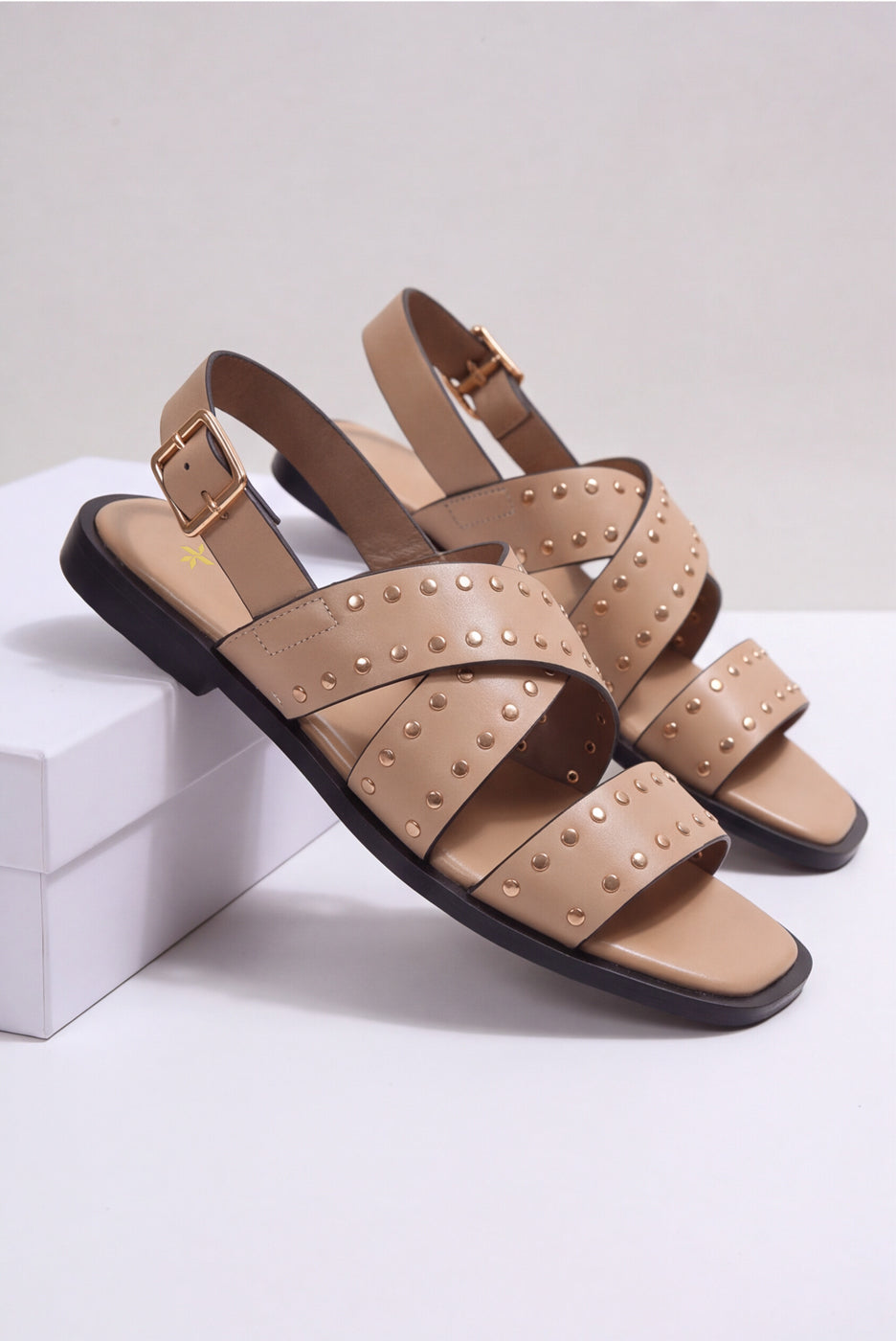 Double Strap Flat Sandals – Beige