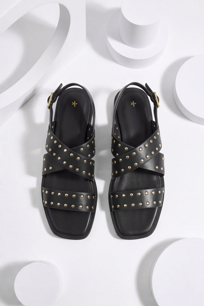 Double Strap Flat Sandals – Black