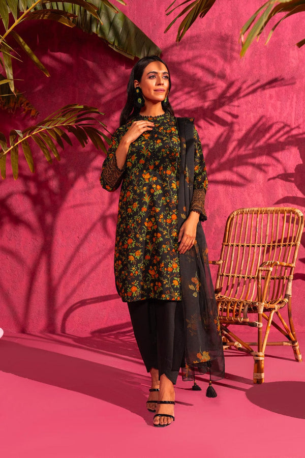 3 Pc Embroidered Poly Lawn Suit With Chiffon Dupatta
