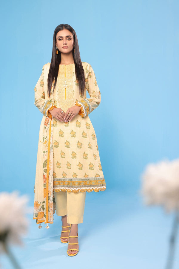 3 Pc Embroidered Lawn Suit With Broschia Dupatta