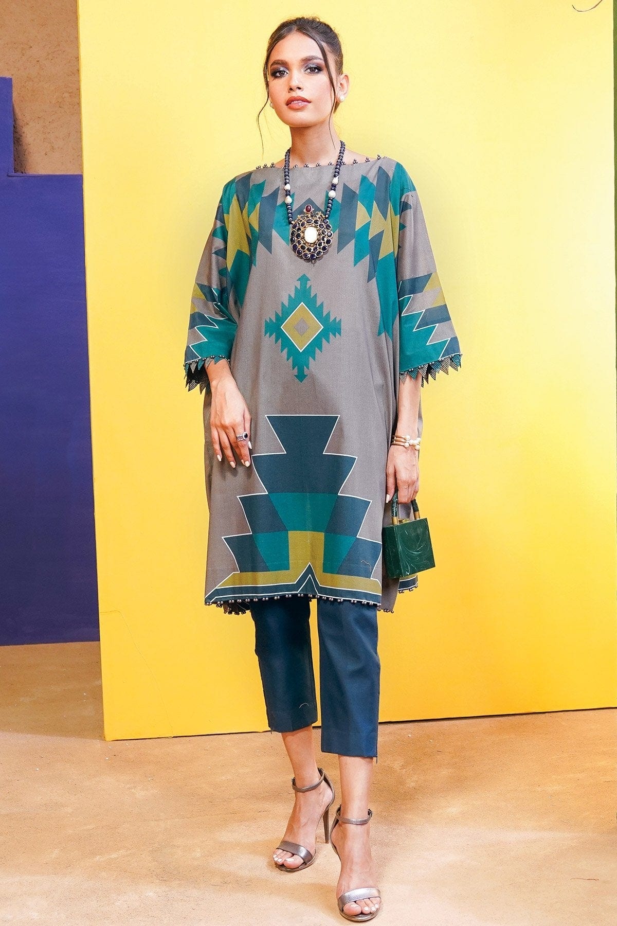 2 Pc Printed Cotton Satin Suit With Cotton Satin Trouser