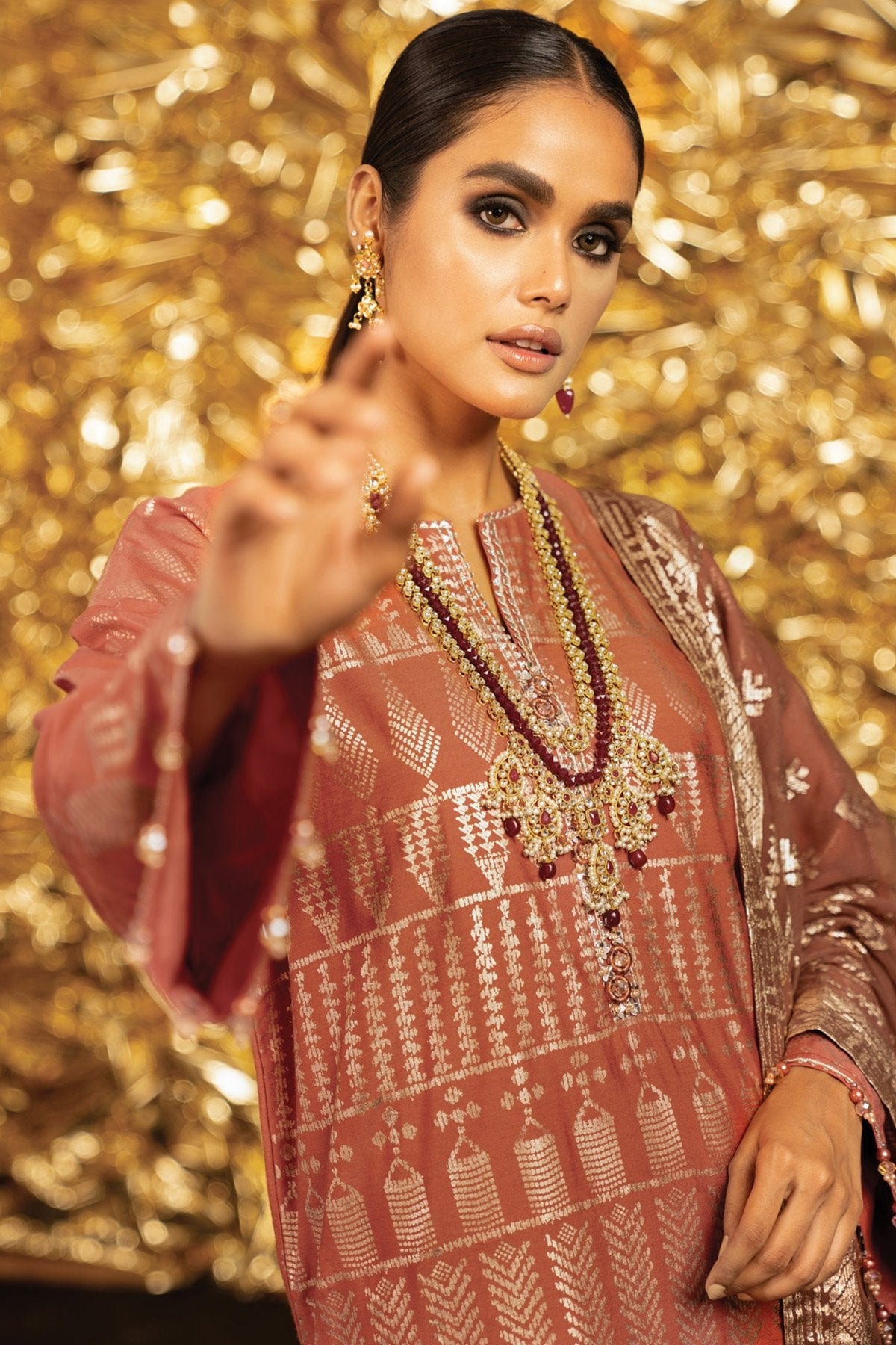 3 Pc Embroidered Cotton Silk Suit With Chiffon Dupatta