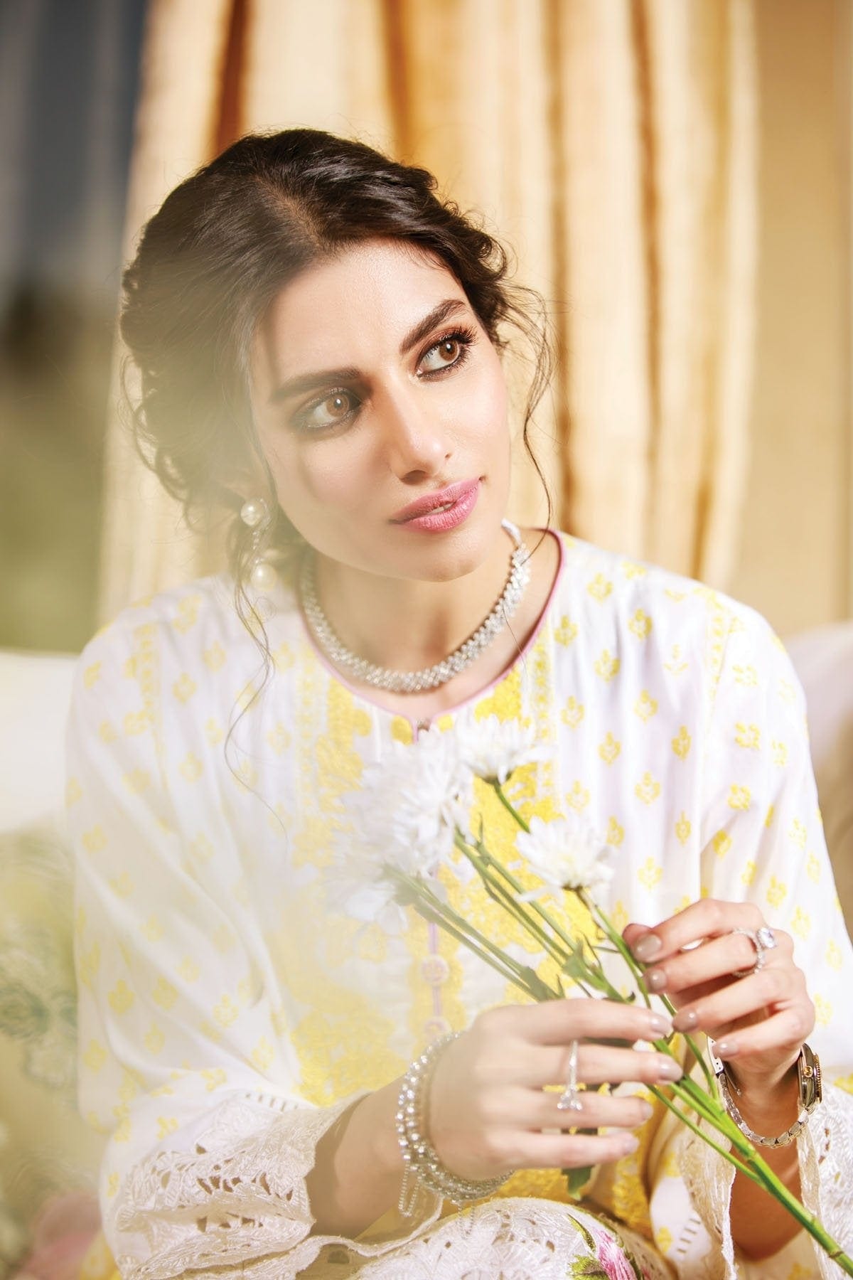 3 Pc Embroidered Cotton Satin Suit With Chiffon Dupatta