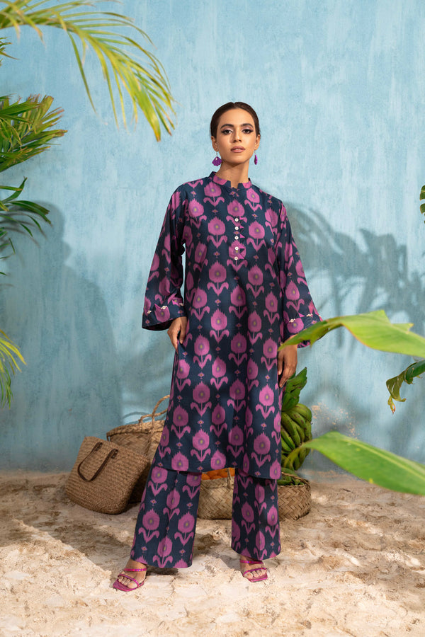 Two Piece Printed Poly Viscose Suit With Poly Viscose Trouser