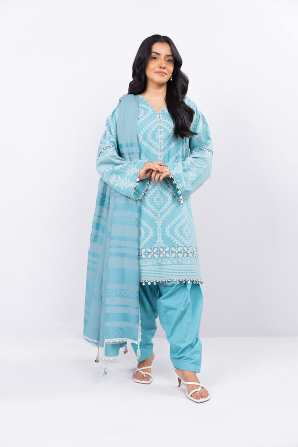 3 pc Unstitched Suit SET - Cherry Jacquard Paisley Kurta with Zari Dupatta and Pyjama