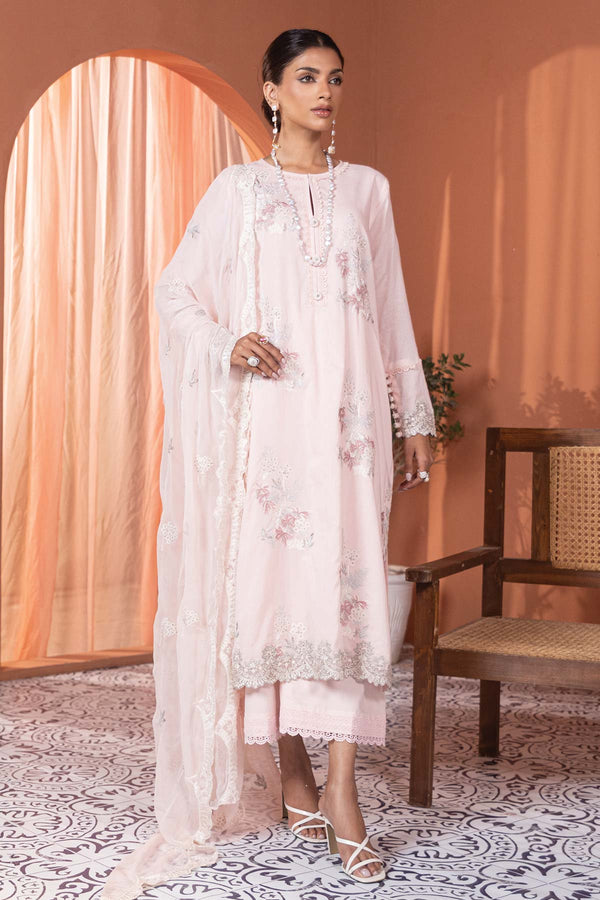 3 Pc Embroidered Lawn Suit With Bamberg Dupatta