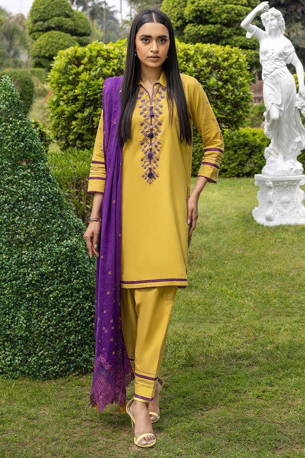 3 Pc Embroidered Lawn Suit With Cotton Net Dupatta
