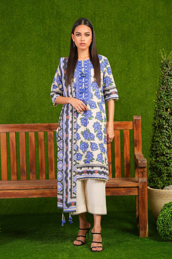 3 Pc Embroidered Lawn Suit With Silver Lawn Dupatta