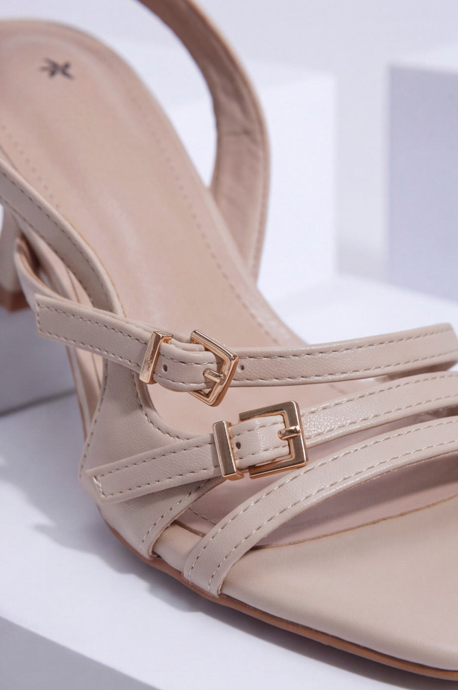 Strappy Slingback Heels – Beige