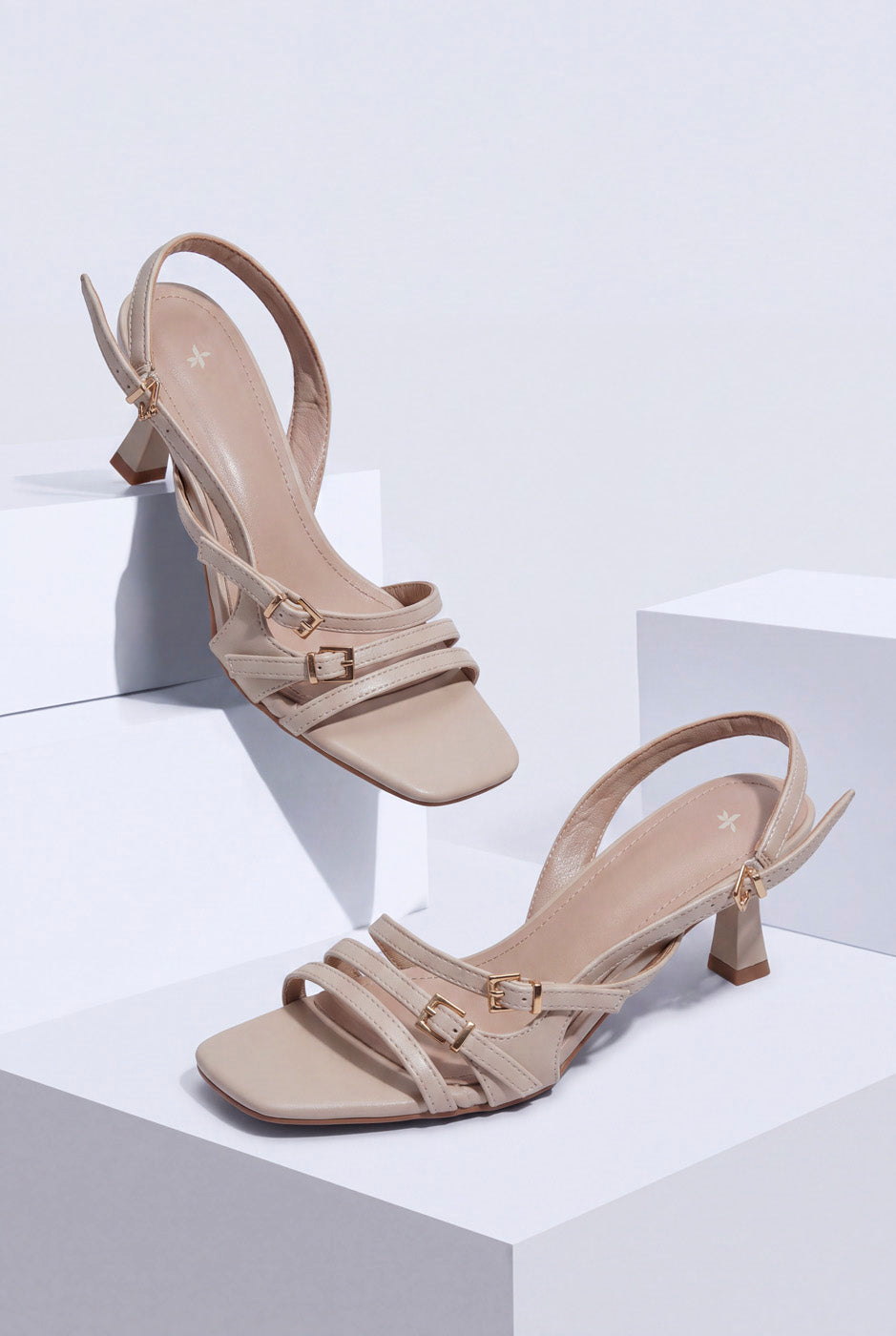 Strappy Slingback Heels – Beige