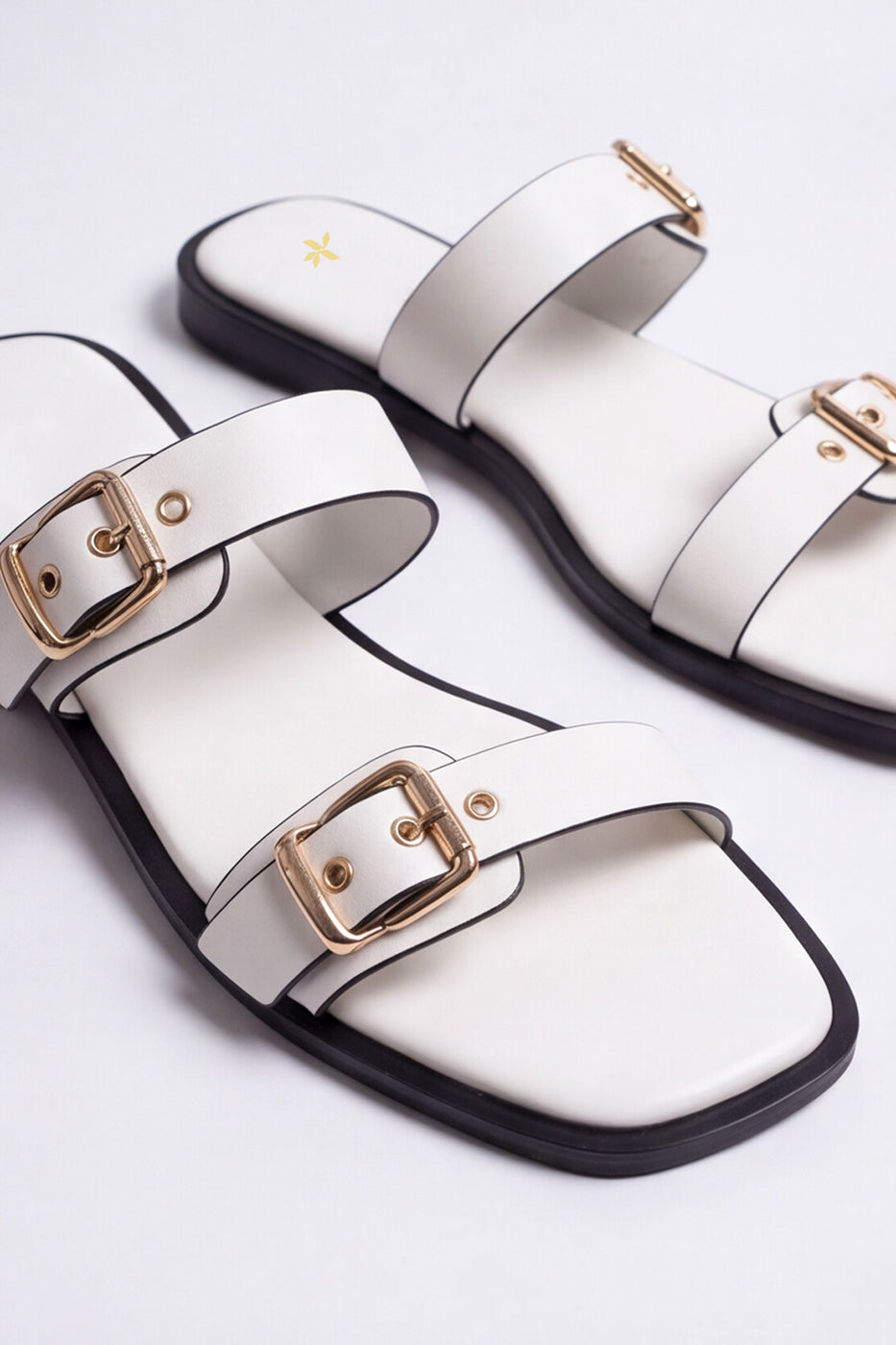 Double Buckle Slides – White