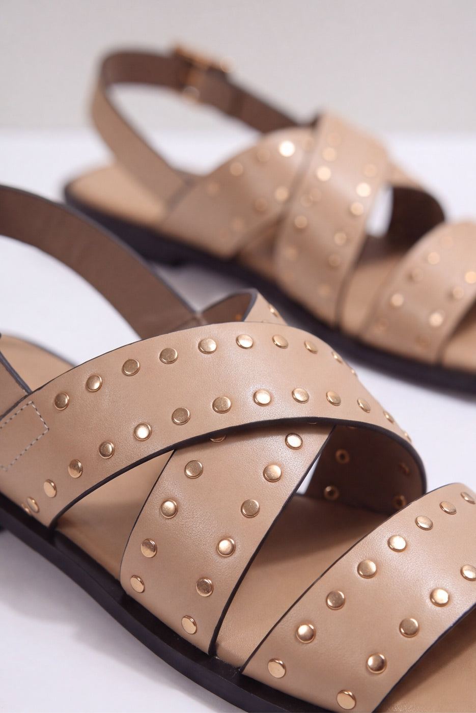 Double Strap Flat Sandals – Beige