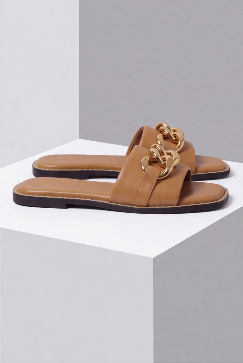Buckle Strap Slides – Brown