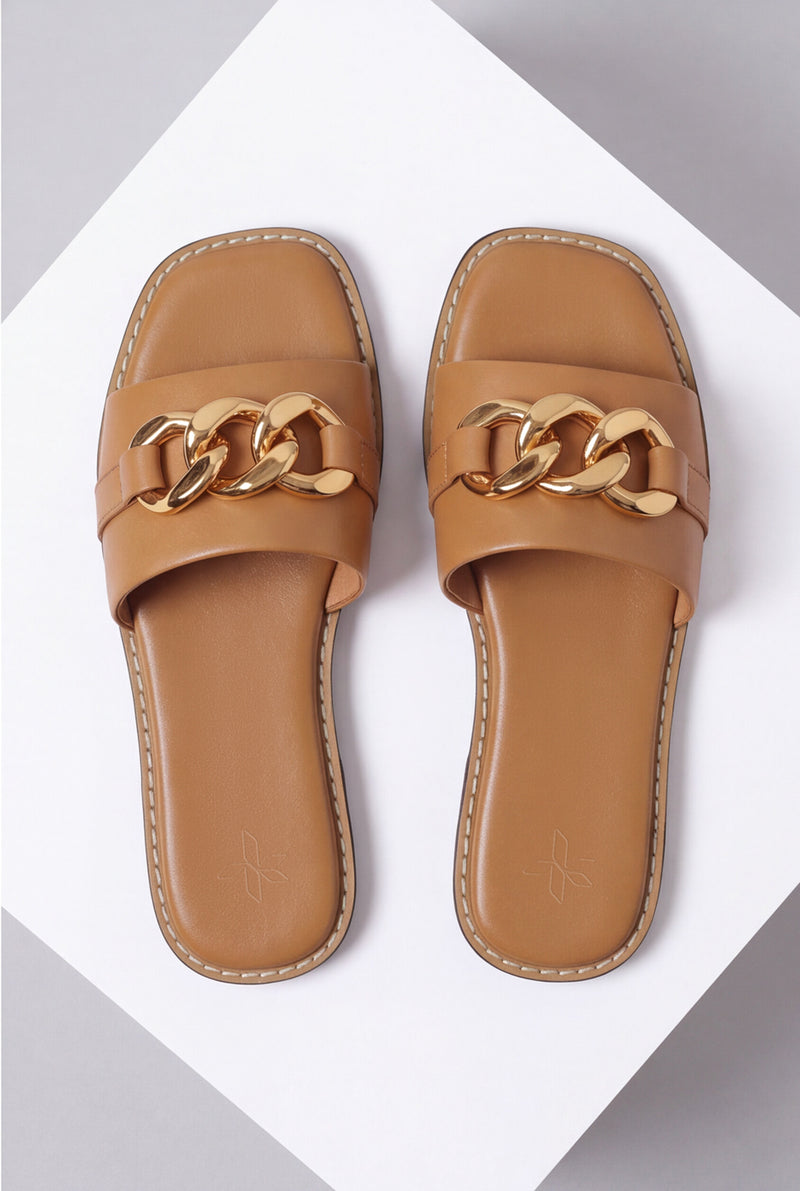 Buckle Strap Slides – Brown