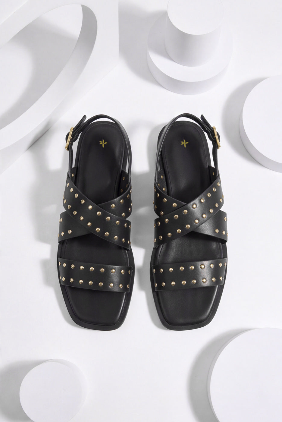 Double Strap Flat Sandals – Black