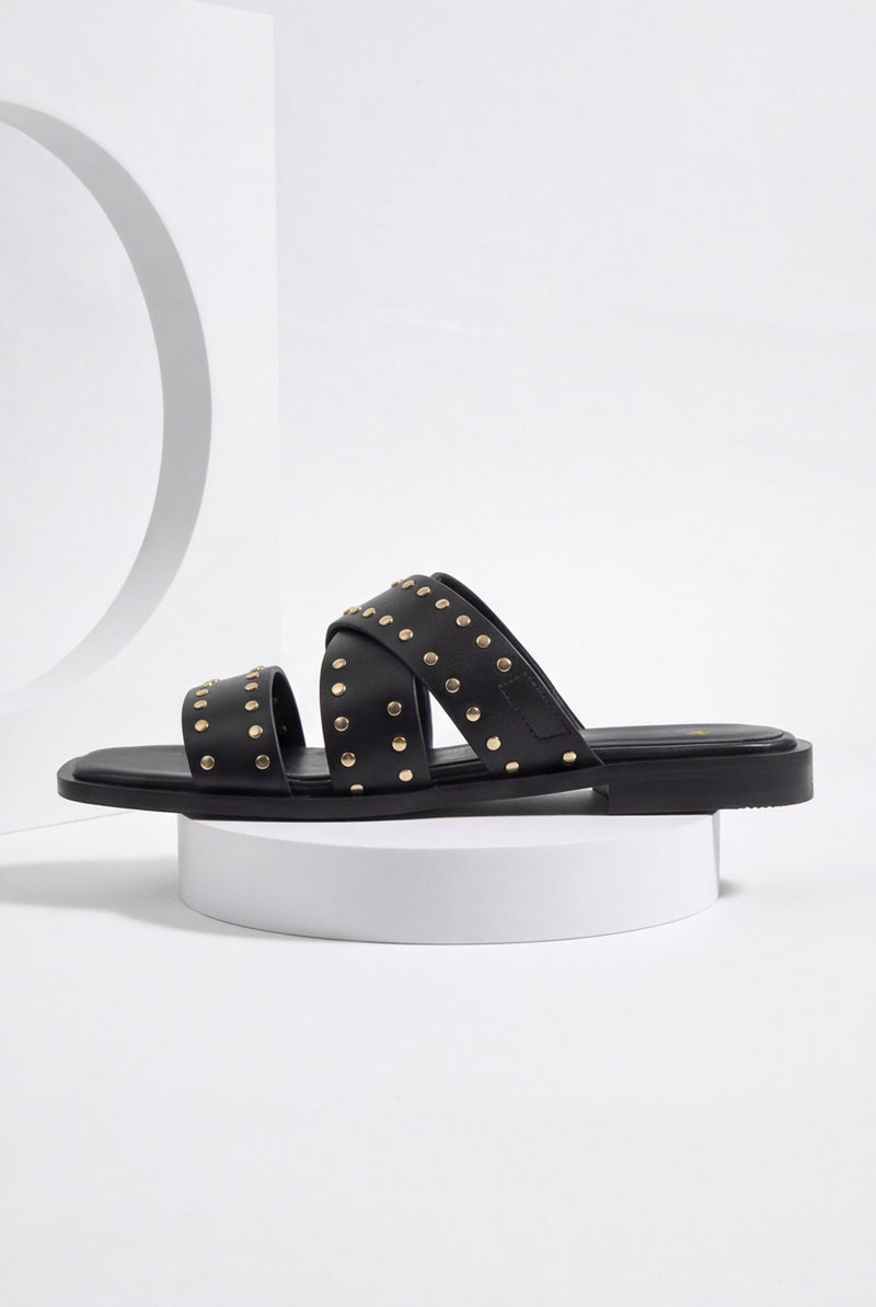 Double Strap Flat Sandals – Black