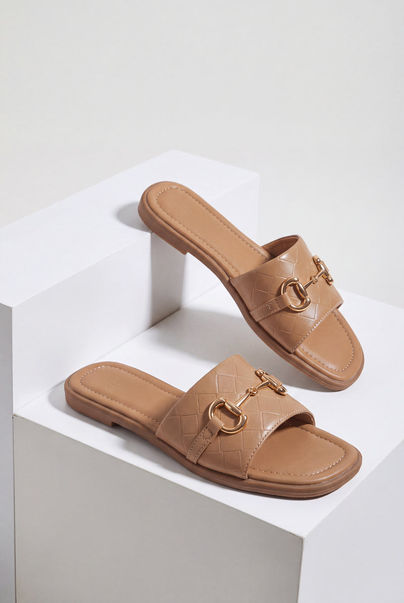 Double Strap Buckle Slides – Taupe