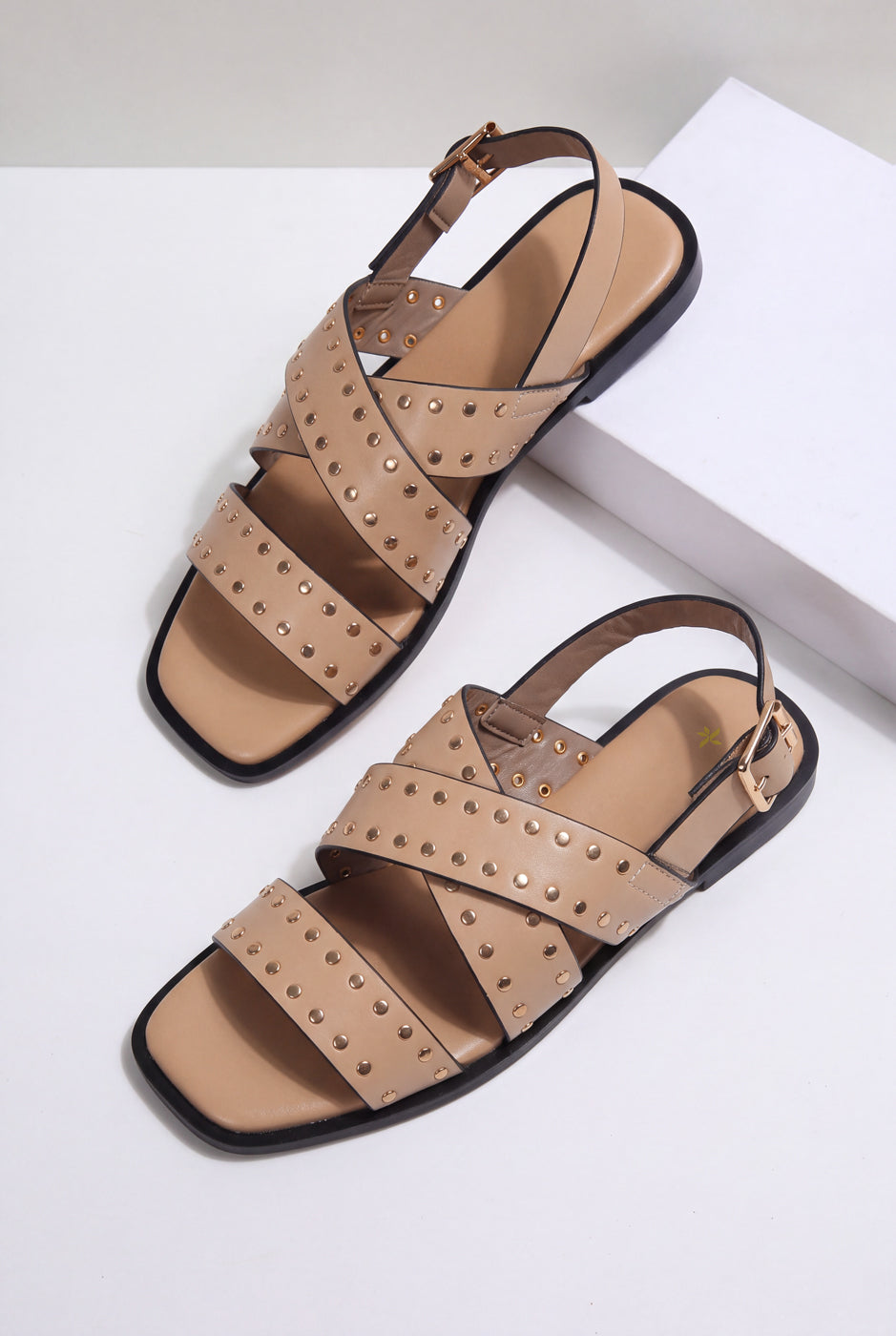 Double Strap Flat Sandals – Beige