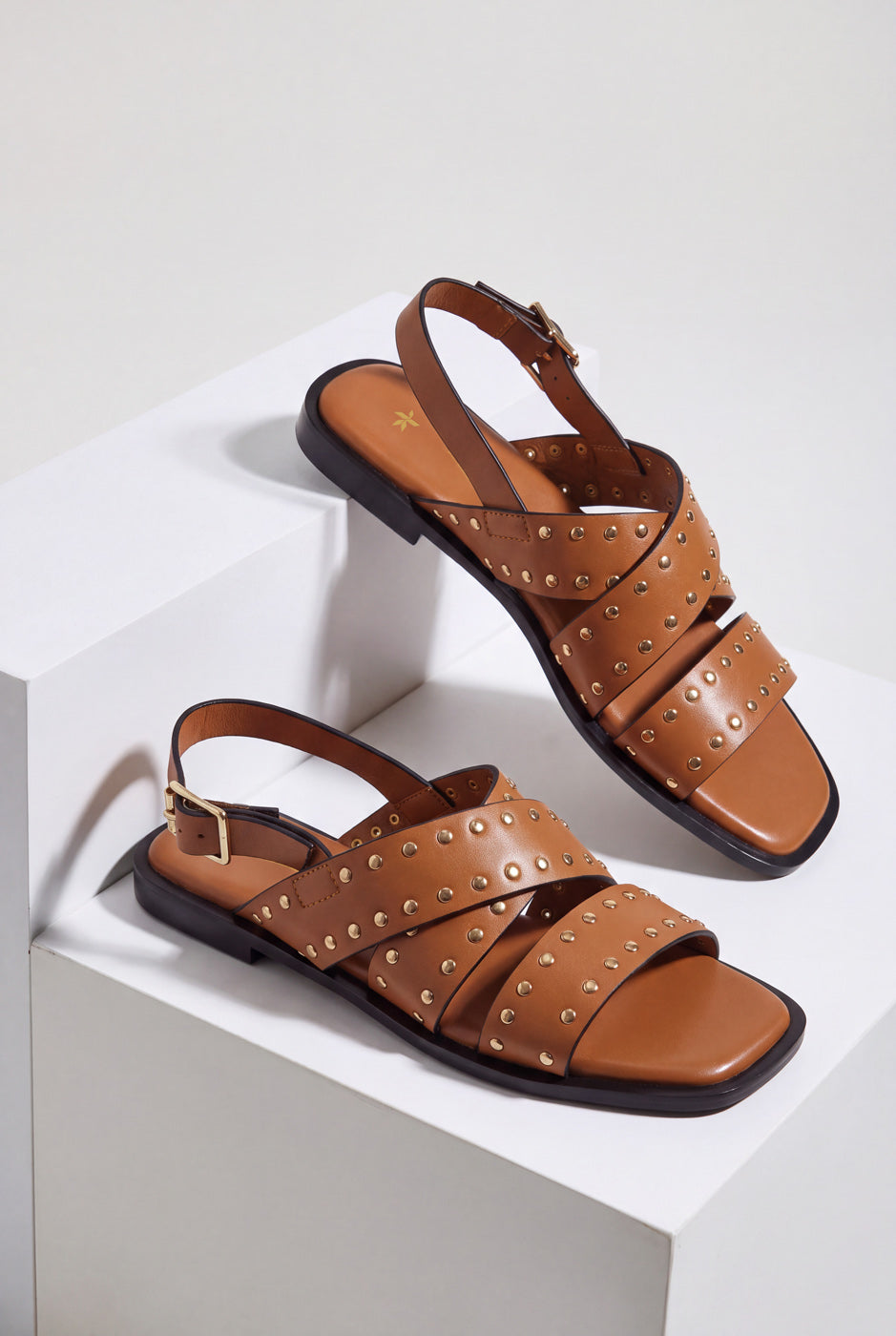 Double Strap Flat Sandals – Camel