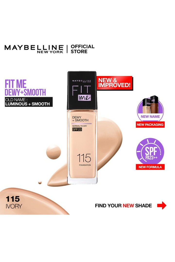Maybelline New York Fit Me Dewy + Smooth Liquid Foundation SPF 23 - 115 Ivory 30ml - For Normal to Dry Skin