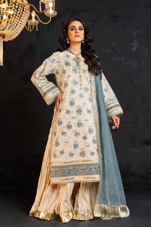3 Pc Embroidered Dobby Lawn Suit With Doriya Dupatta
