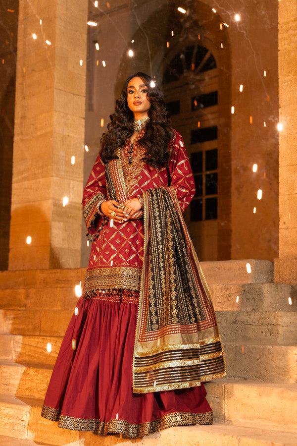 3 Pc Embroidered Cambric Suit With Cotton Silk Dupatta