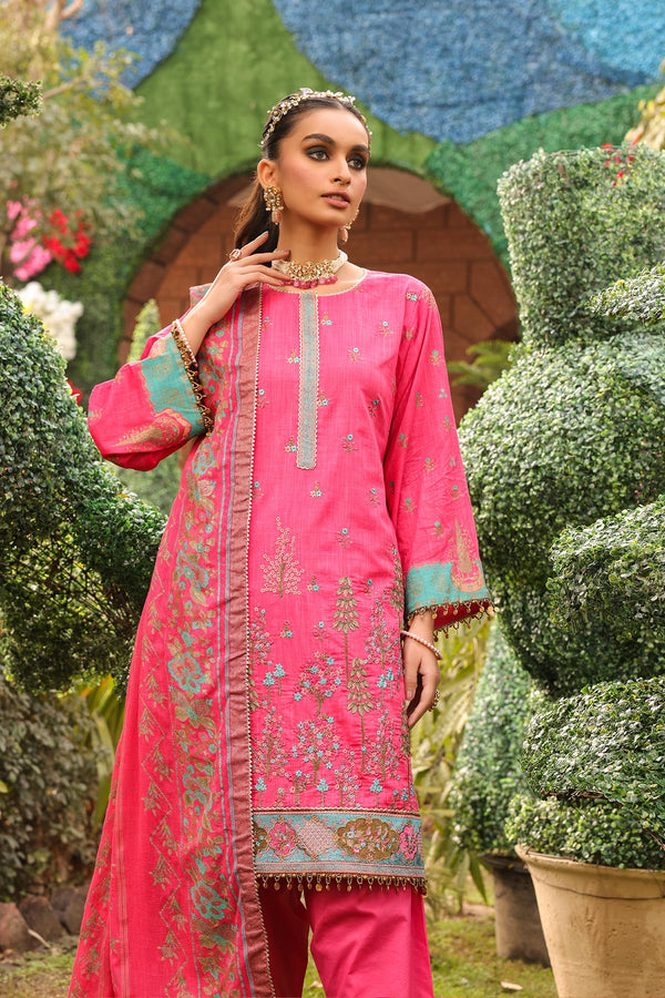 2 Pc Embroidered Two Way Slub Suit With Dobby Dupatta
