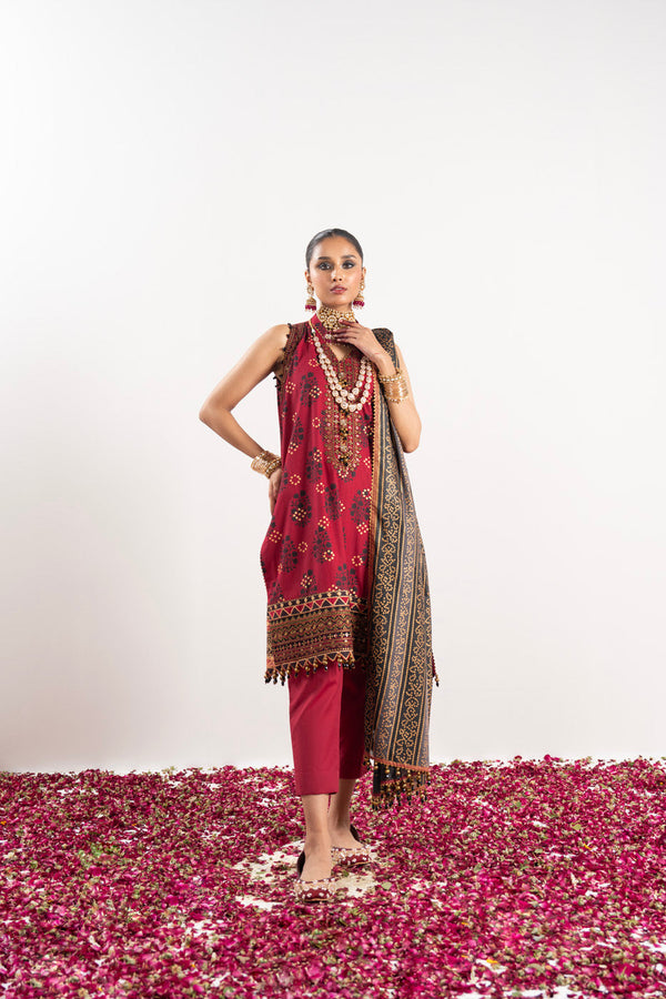 2 Pc Embroidered Heavy Cambric Suit With Thin Cotton Silk Dupatta