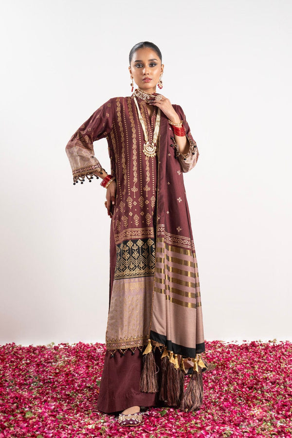 3 Pc Embroidered Yarn Dyed Silk Suit With Yarn Dyed Dupatta