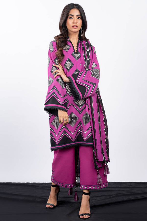 3 Pc Printed Khaddar Suit With Pashmina Shawl
