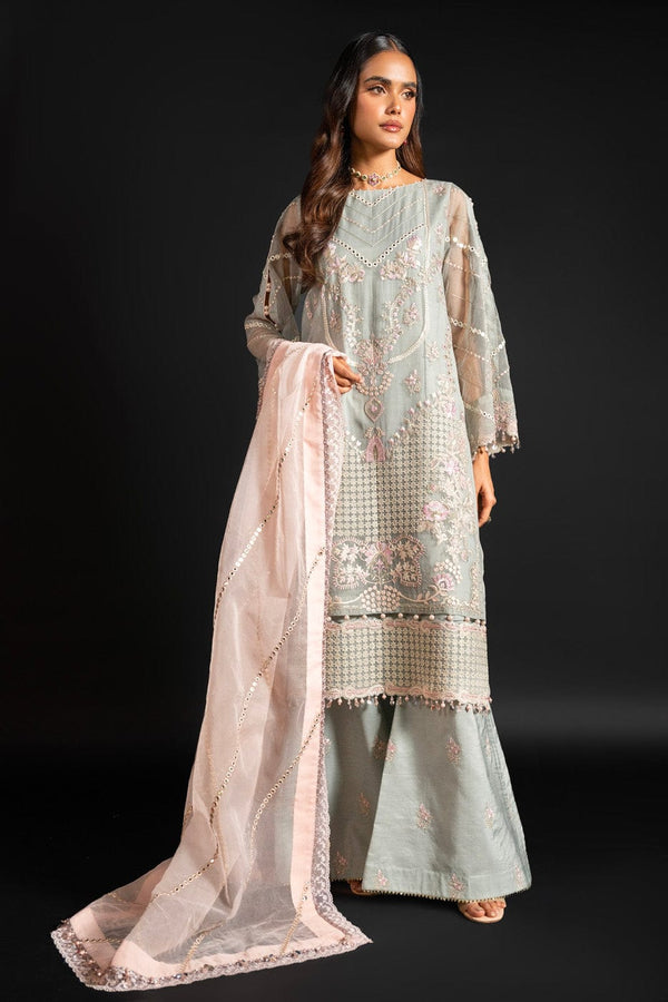 4 Pc Embroidered Organza Suit With Organza Dupatta