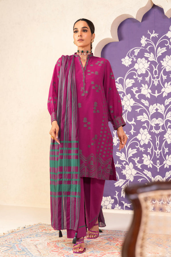 3 Pc Jacquard Suit With Yarn Dyed Dupatta