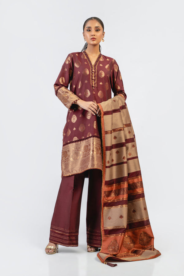 3 Pc Jacquard Silk Suit With Jacquard Silk Shawl