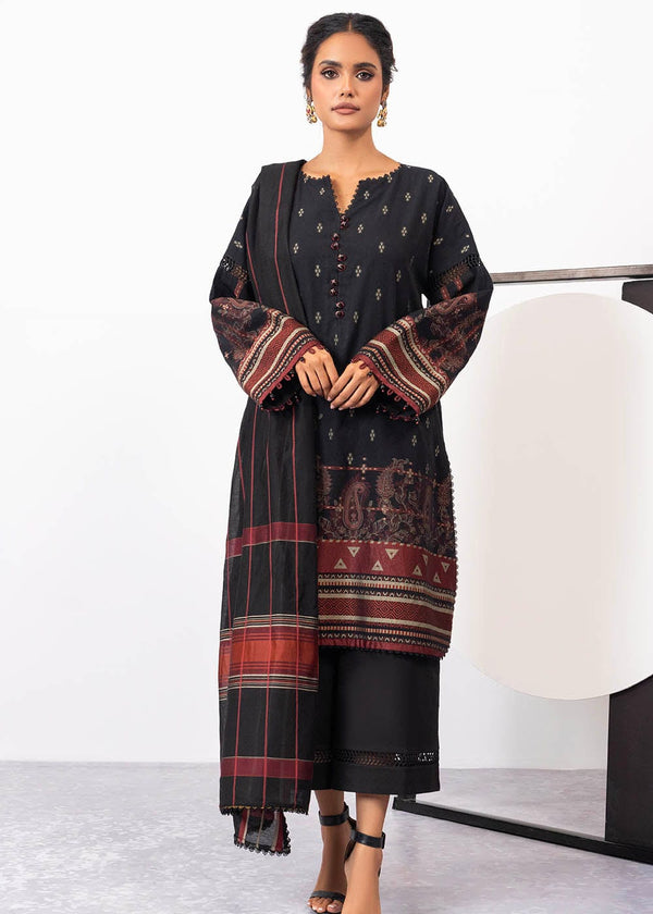 3 pc Unstitched Suit SET - Olive Cotton Silk Jacquard Kurta with Heavy Dupatta and Pyjama