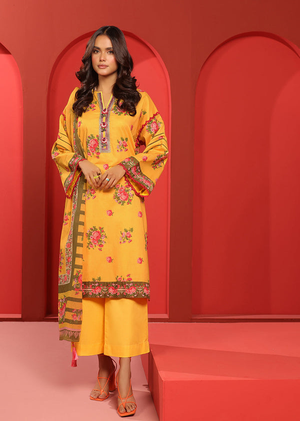 3 Pc Embroidered Cambric Suit With Silver Lawn Dupatta