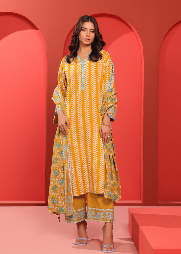 3 Pc Printed Cambric Suit With Silver Lawn Dupatta