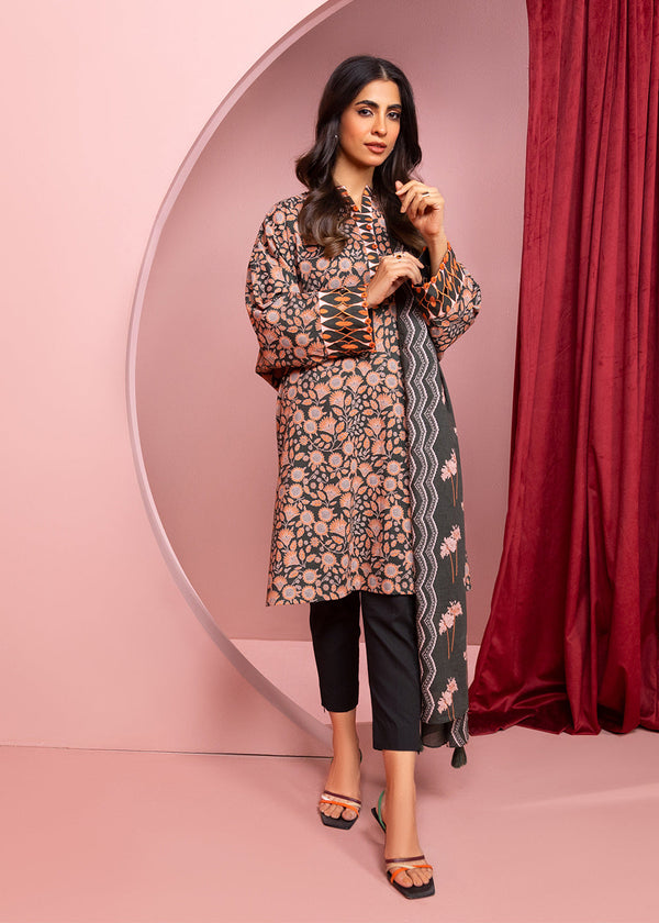 3 Pc Printed Cambric Suit With Silver Lawn Dupatta