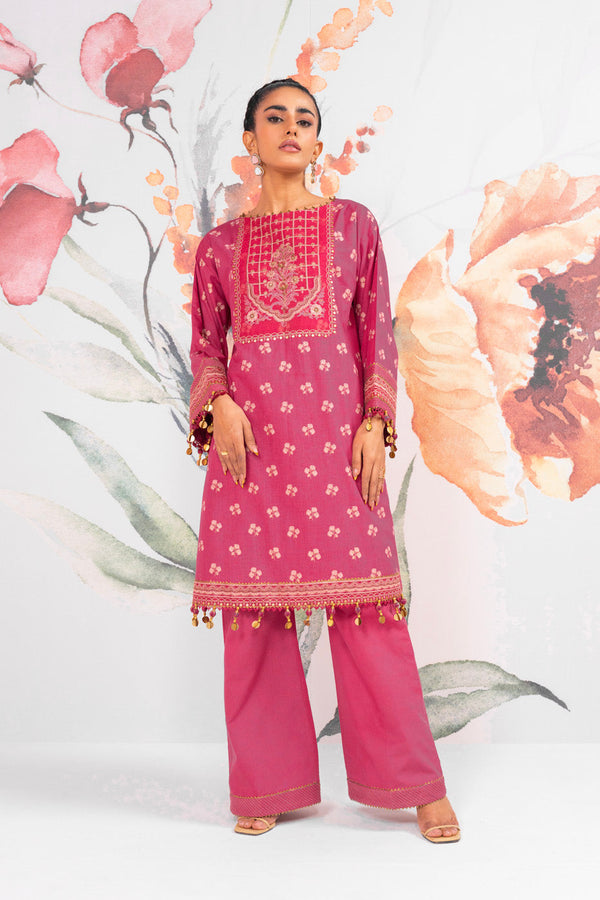 2 Pc Embroidered Cambric Suit With Cambric Trouser