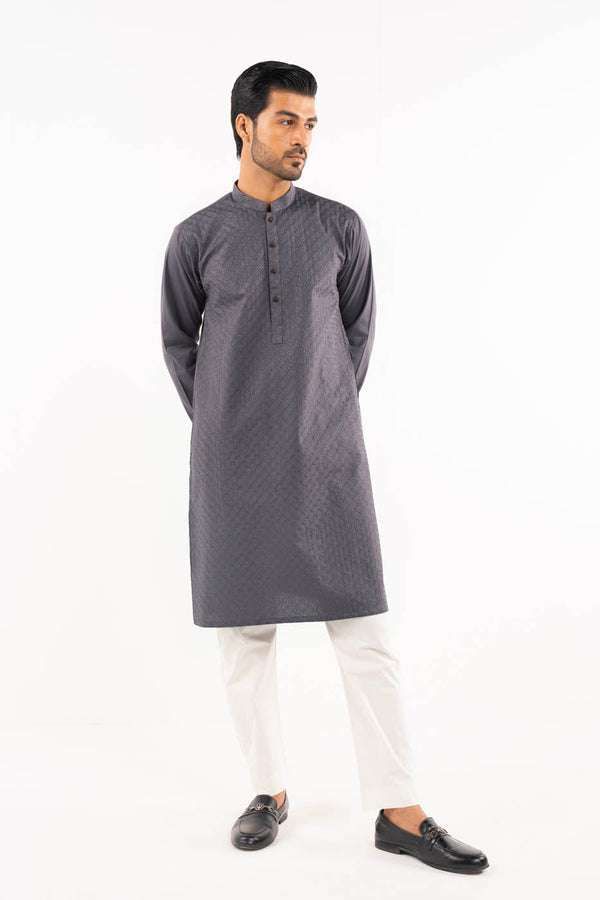 Dyed Embroidered Cambric Kurta